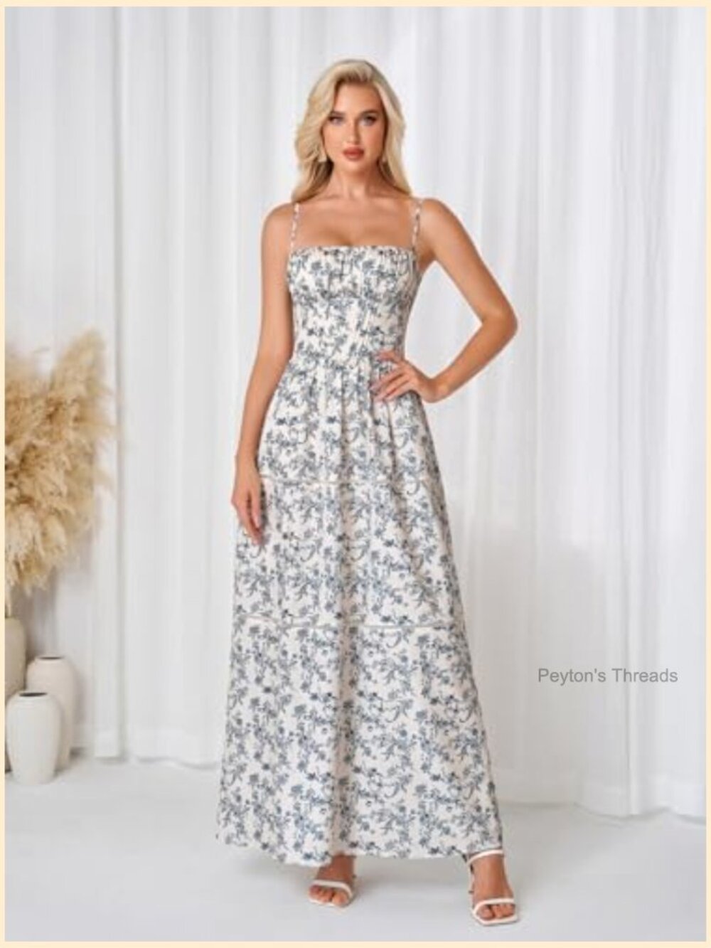 Floral Maxi Corset Dress Spaghetti Strap A Line Smocked Summer Wedding Guest - Picture 5 of 6